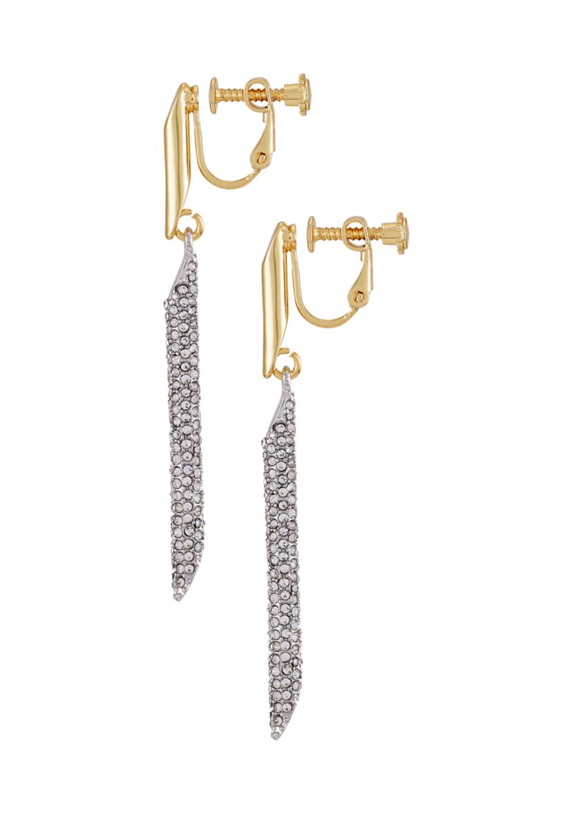 Two Tone Linear Clip Earrings