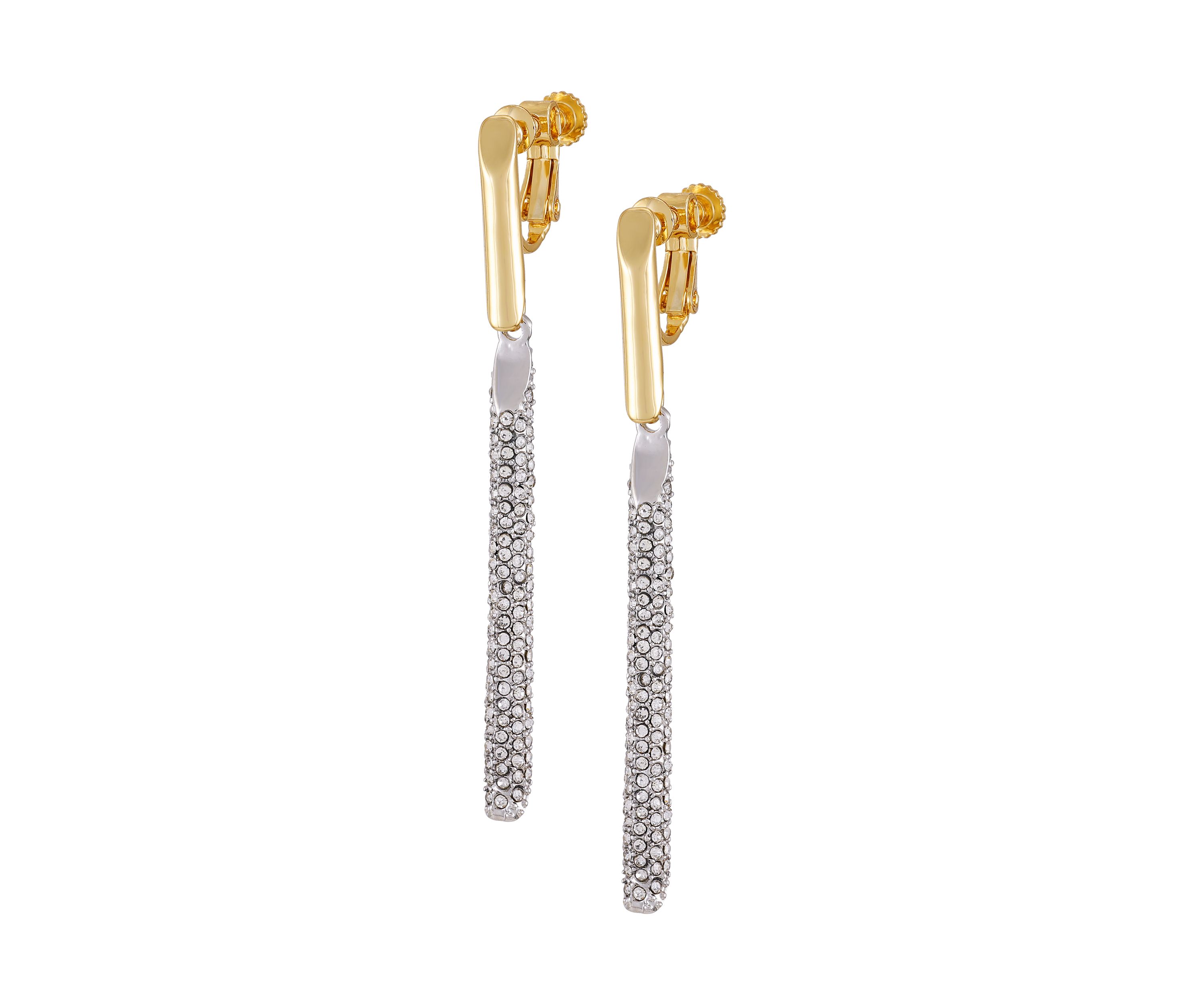 Two Tone Linear Clip Earrings