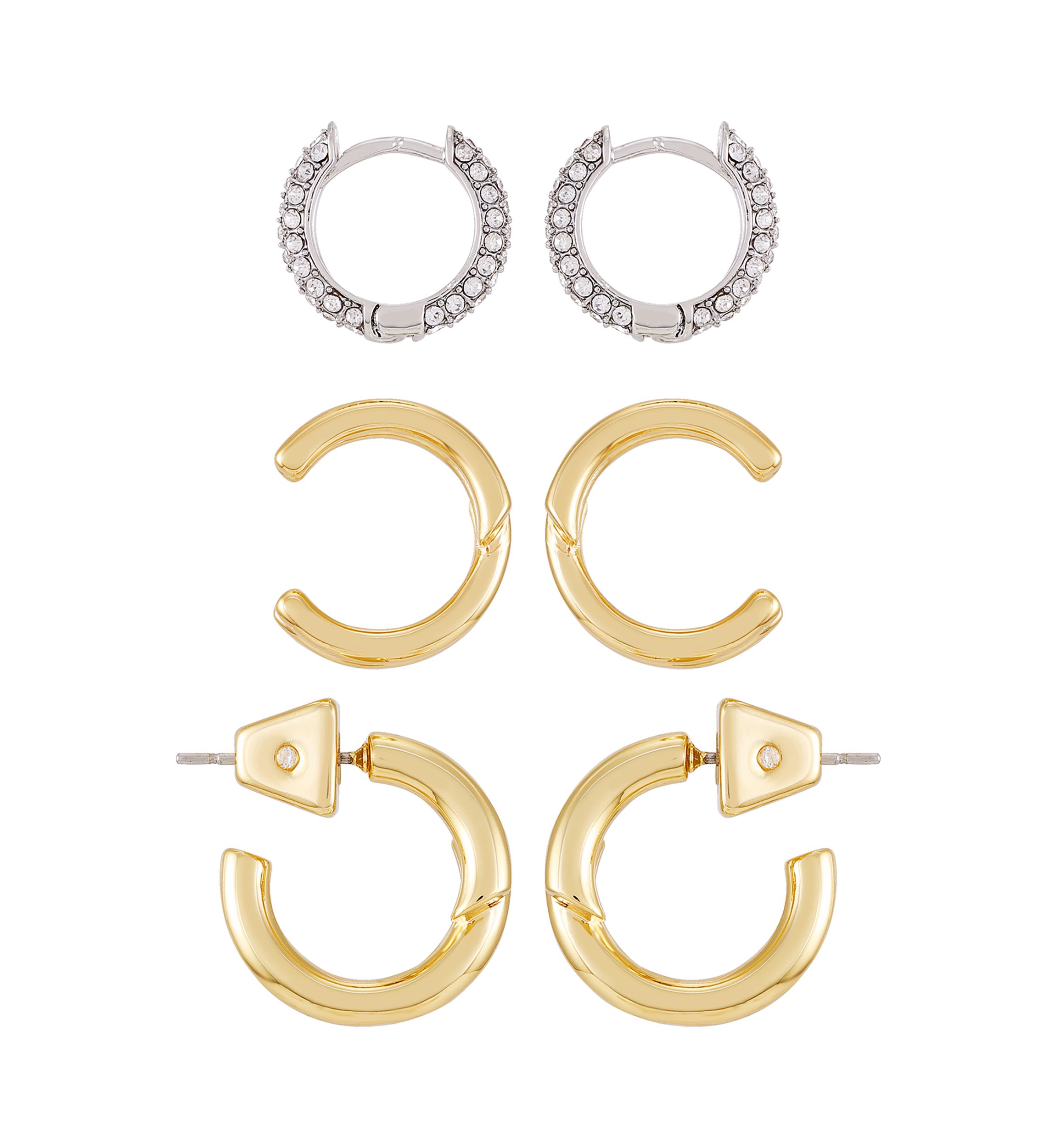 Two Tone Hoop Earrings Trio Set