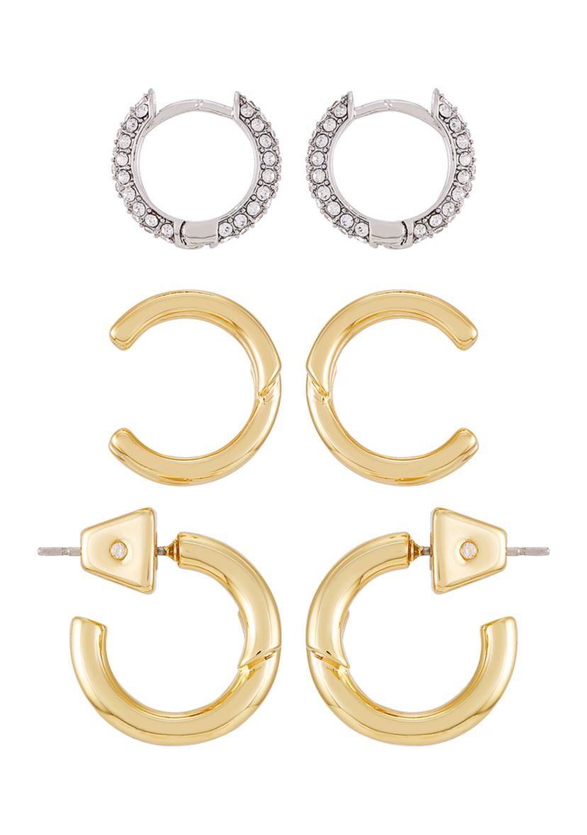 Two Tone Hoop Earrings Trio Set