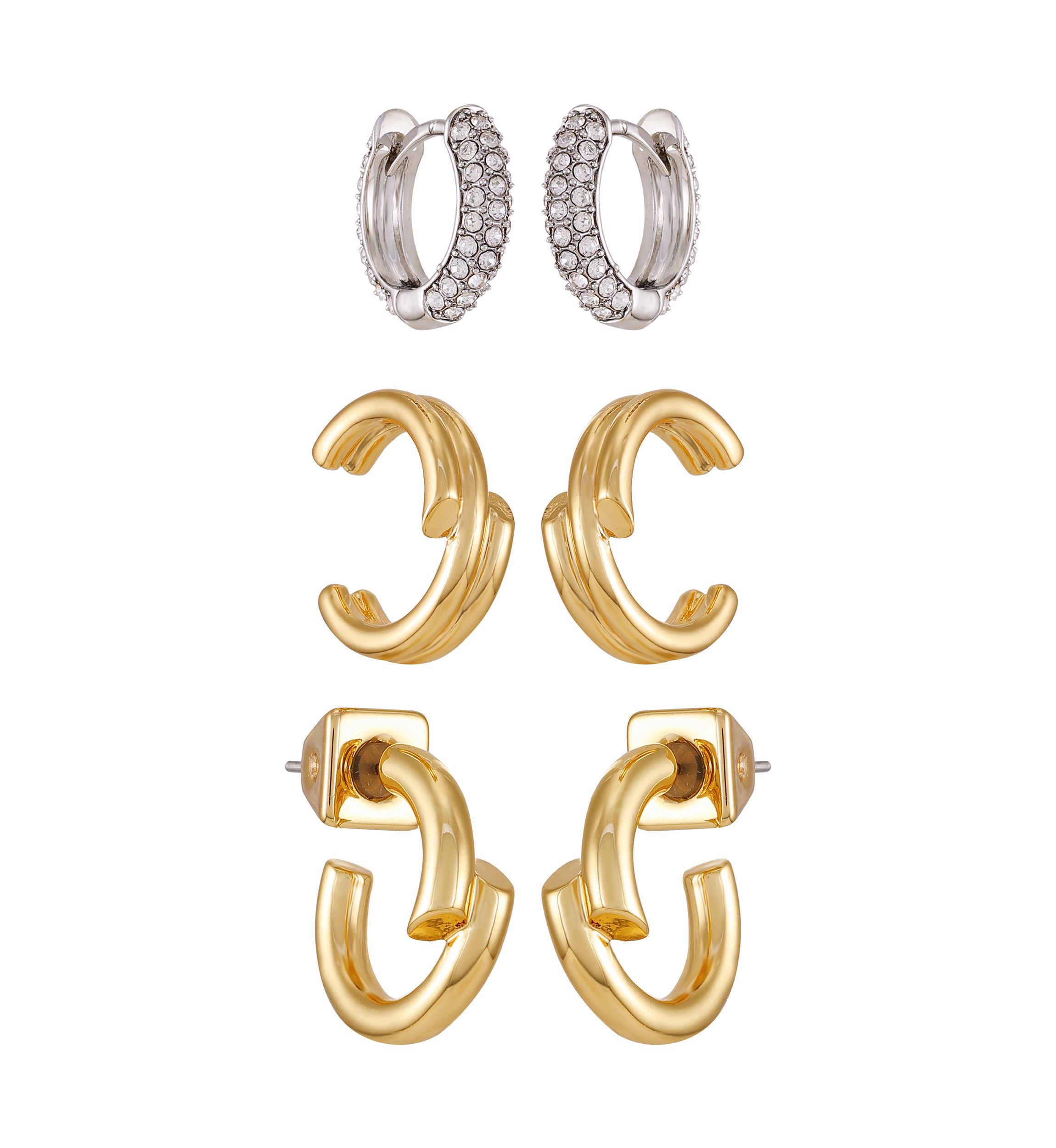Two Tone Hoop Earrings Trio Set