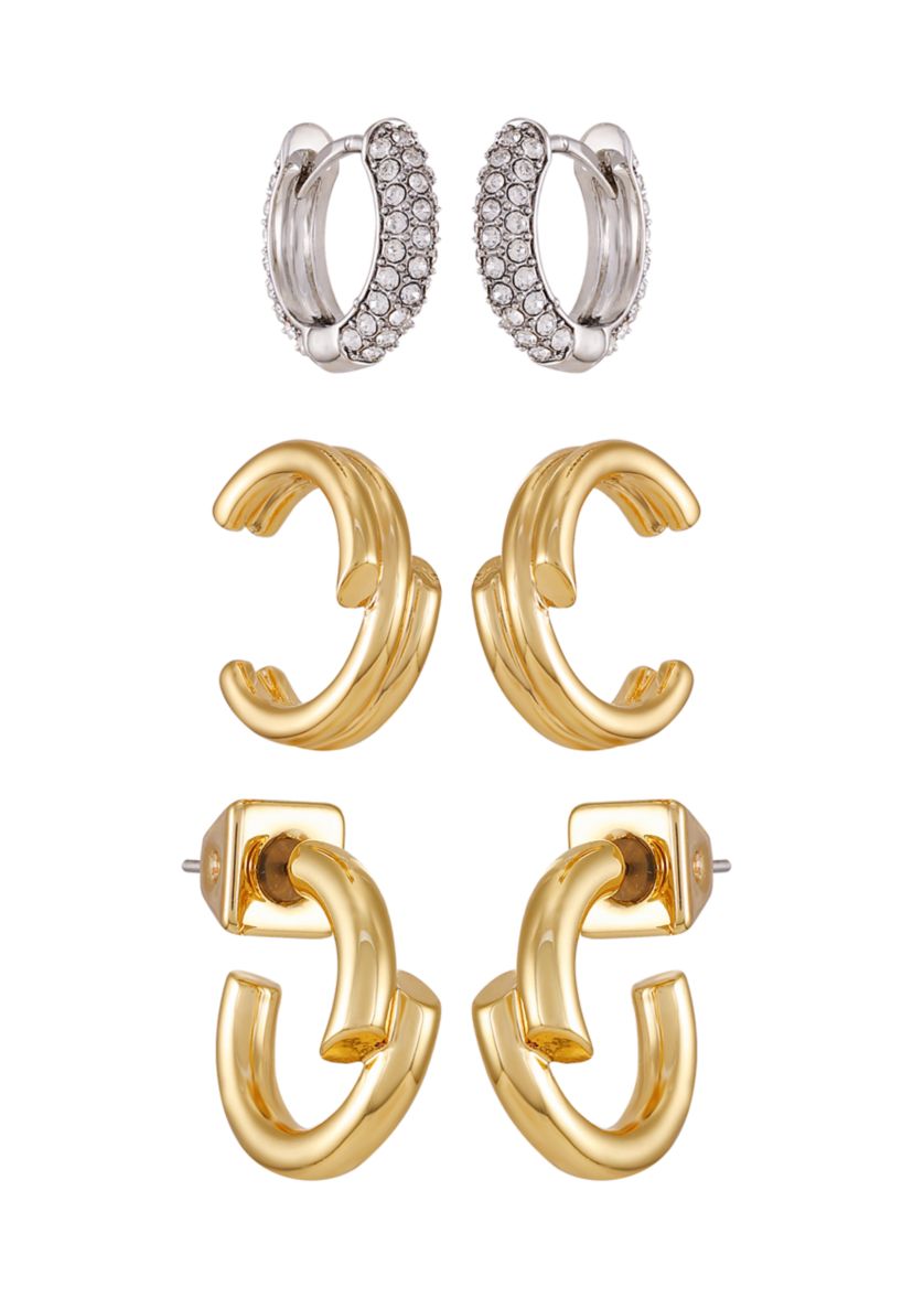 Two Tone Hoop Earrings Trio Set