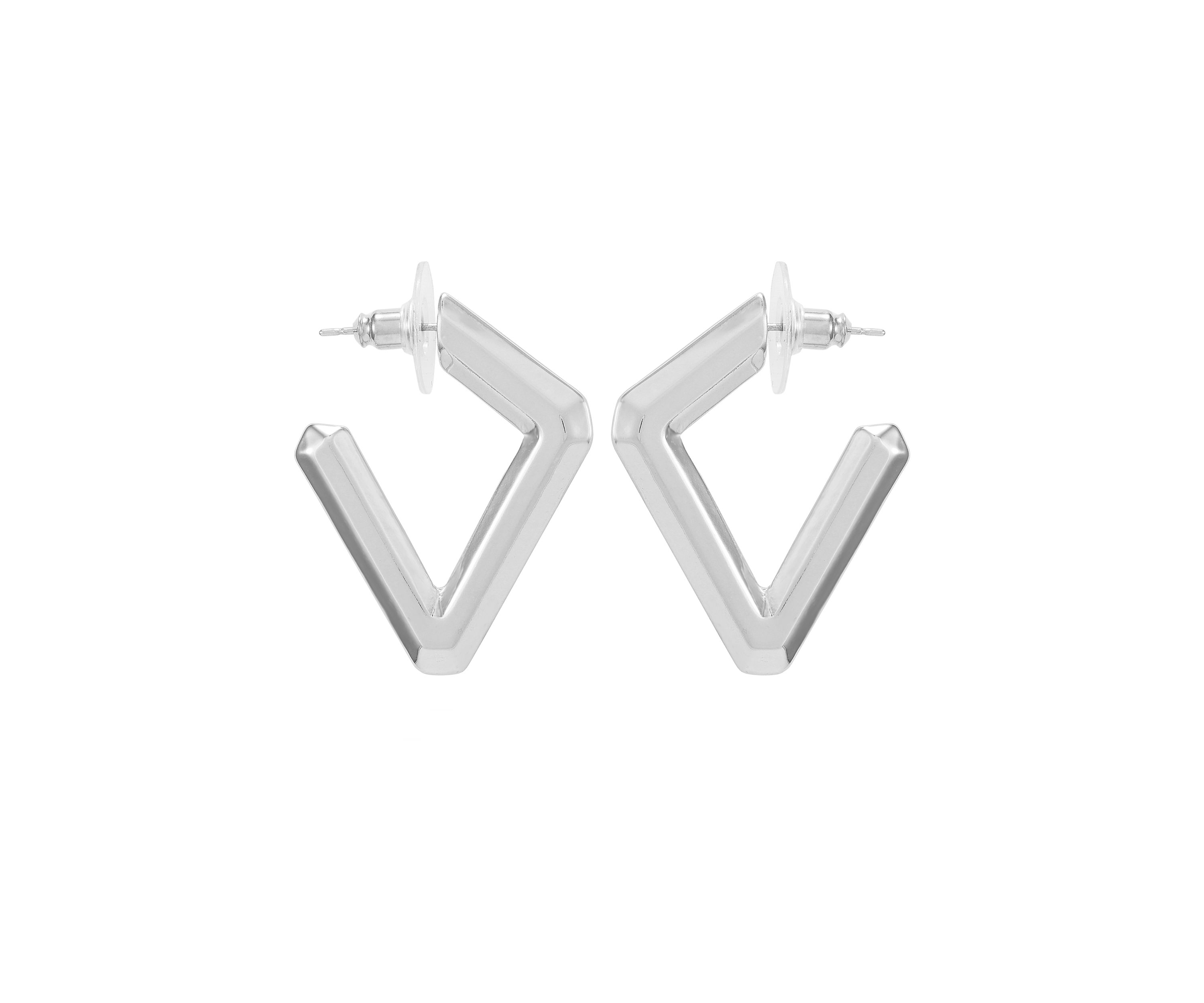 Silver Tone Faceted Resin V Hoop Earrings