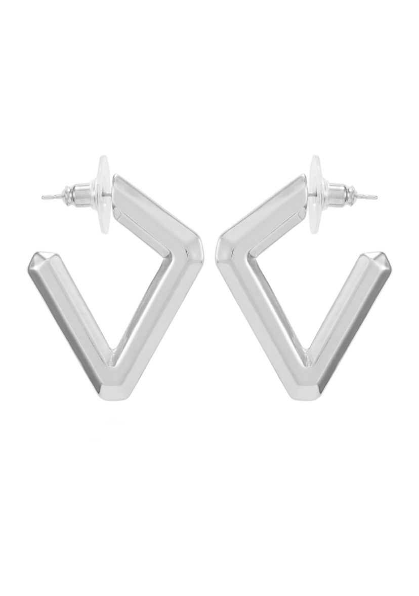 Silver Tone Faceted Resin V Hoop Earrings