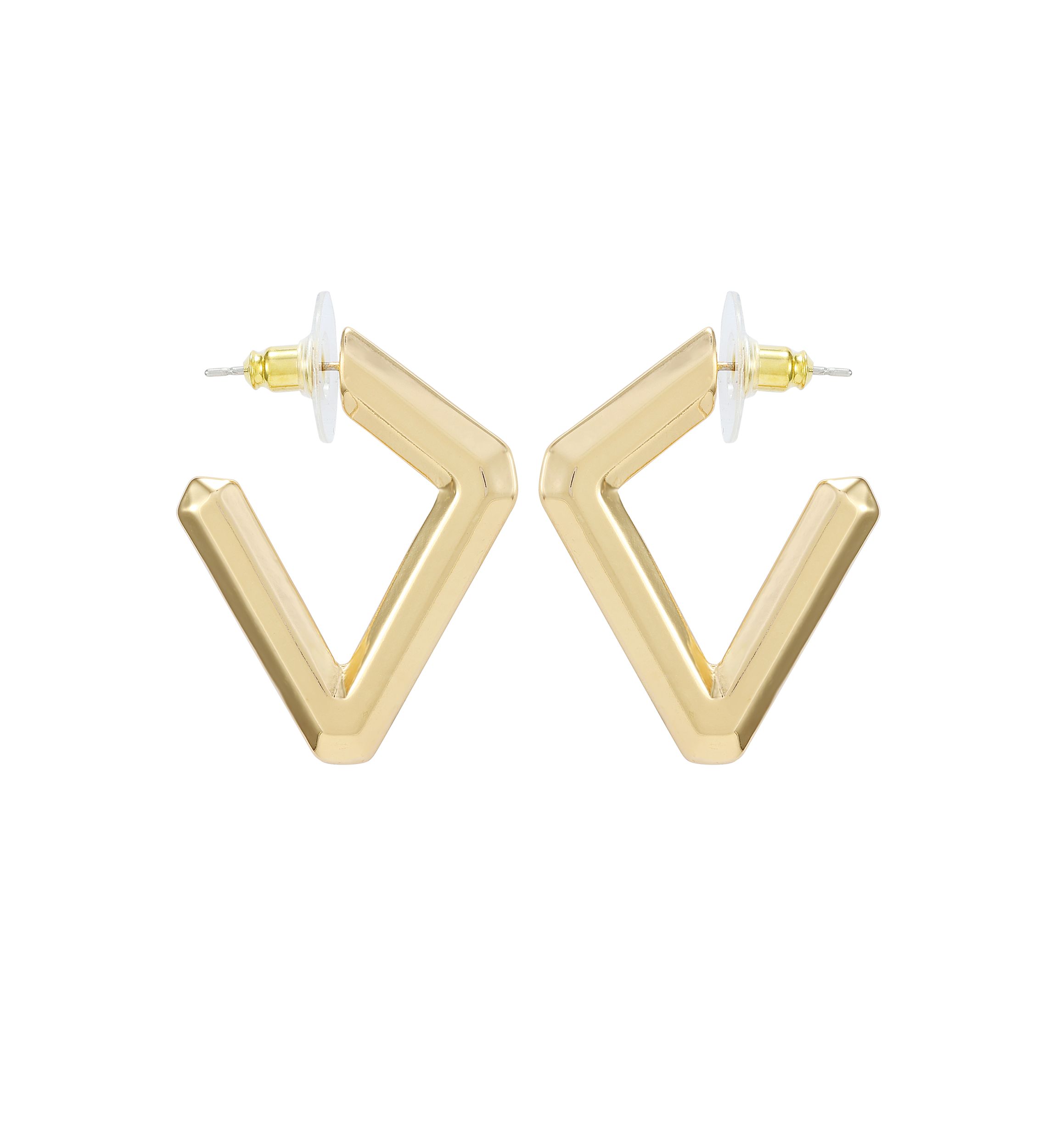Gold Tone Faceted Resin V Hoop Earrings