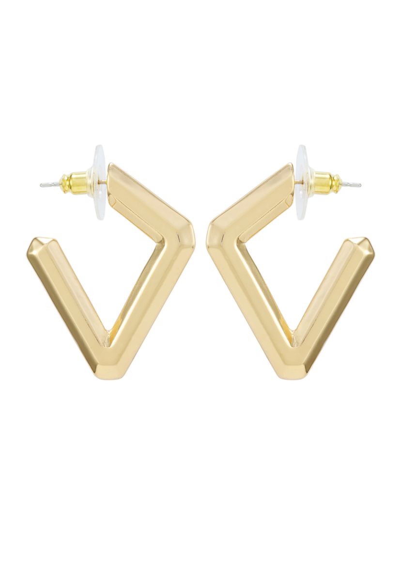 Gold Tone Faceted Resin V Hoop Earrings