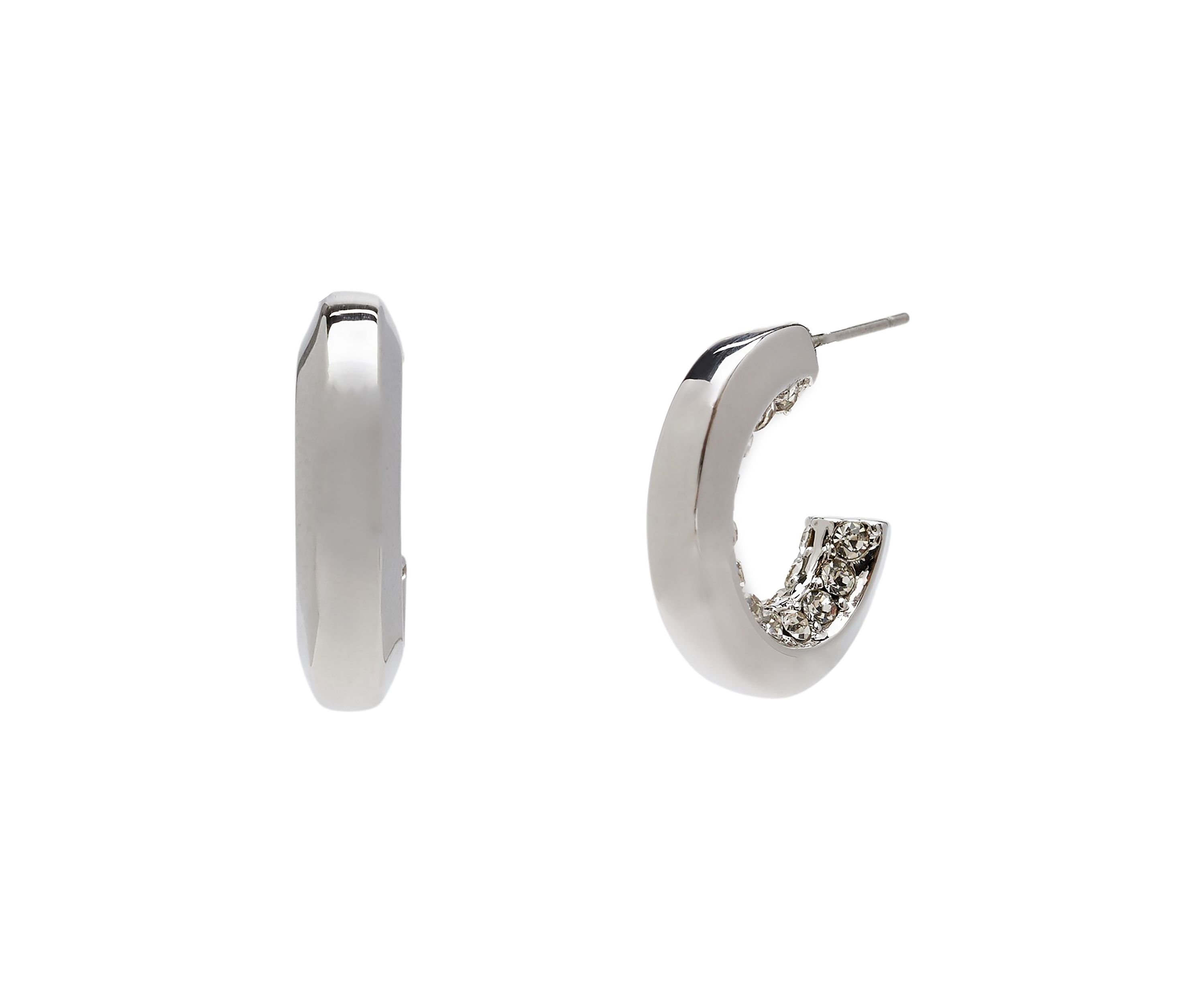 Silver Tone and Crystal Hoop Earrings