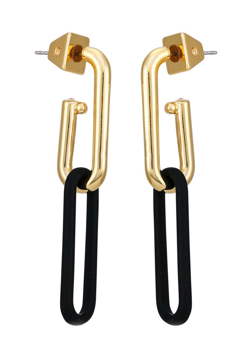 Gold Tone Jet Link Hoop Earrings