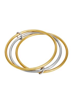 14K Plated and Silver Tone Bangle Bracelets - Set of 3