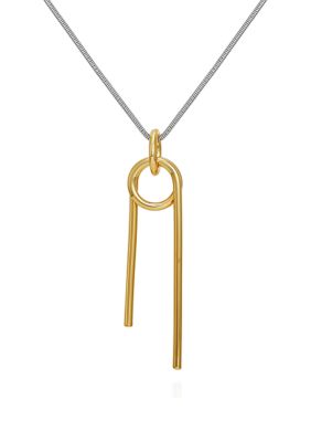 Vince Camuto Silver Tone Snake Chain Necklace with 14K Plated Knot Pendant, Gold