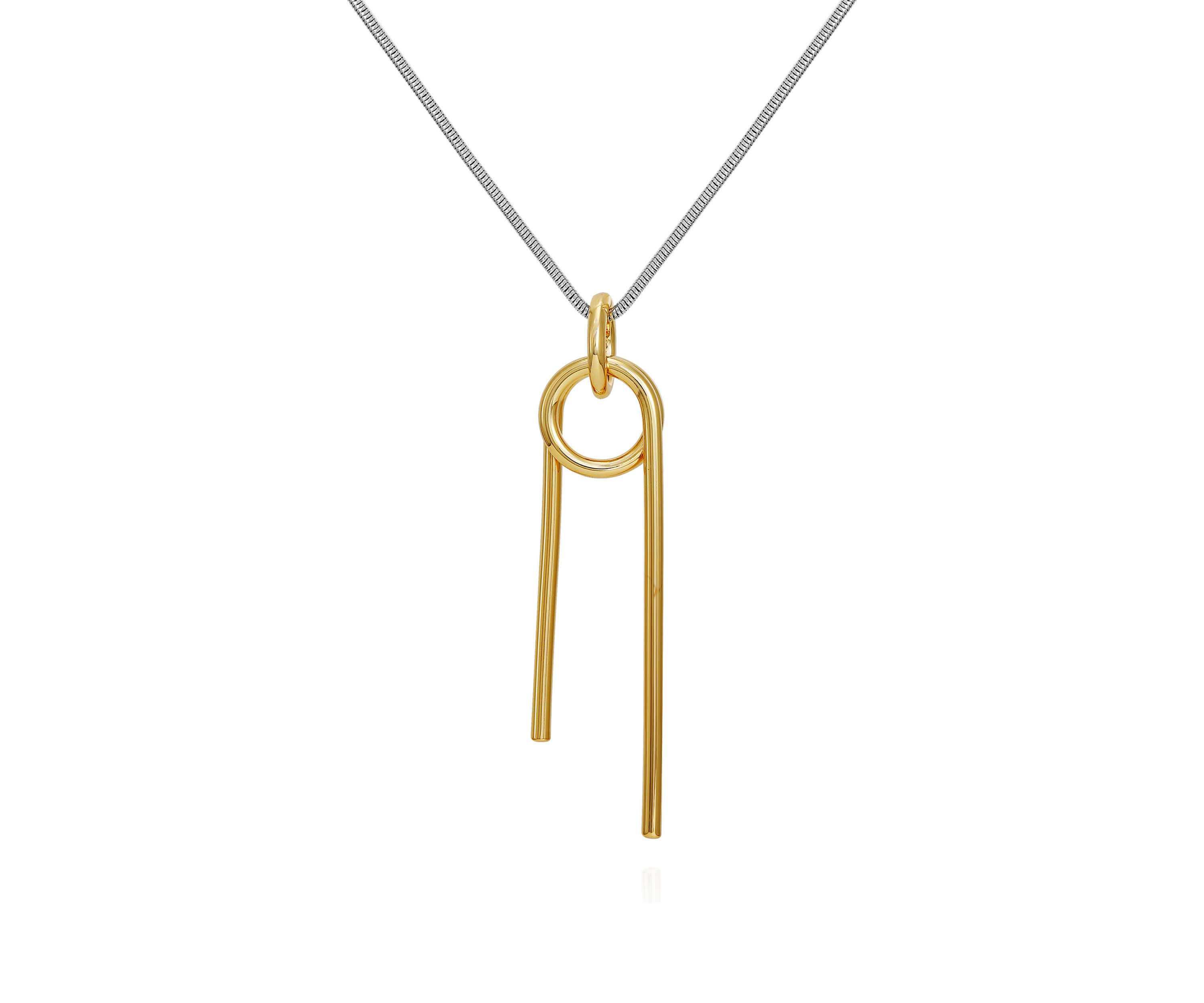 Silver Tone Snake Chain Necklace with 14K Plated Knot Pendant