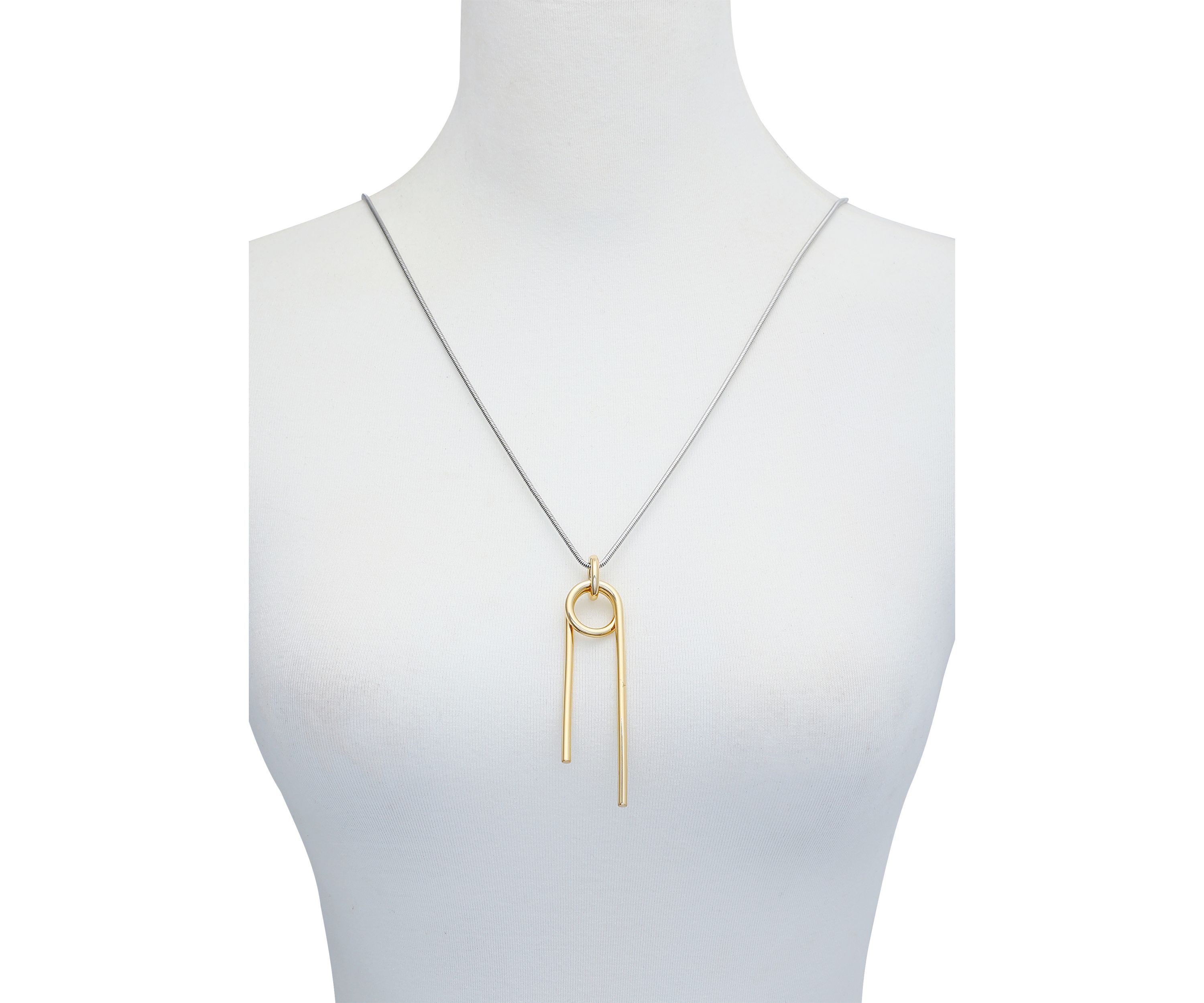Silver Tone Snake Chain Necklace with 14K Plated Knot Pendant