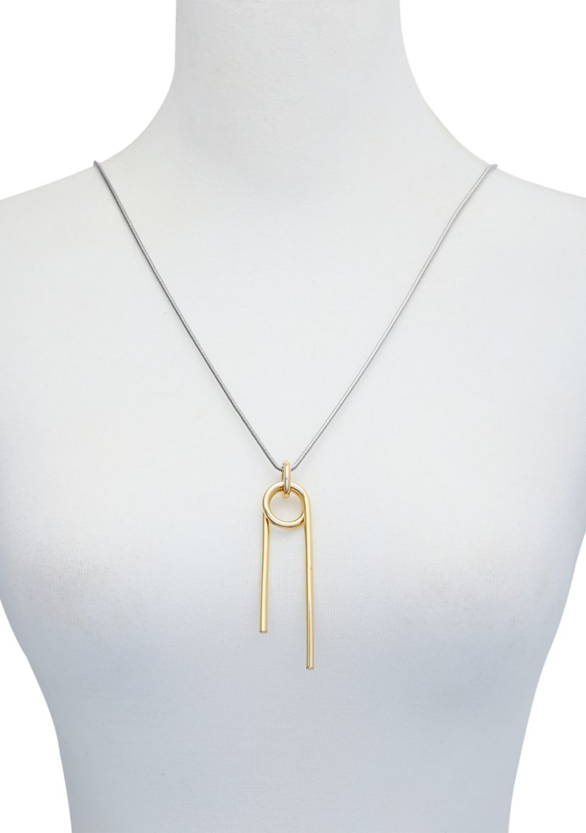 Silver Tone Snake Chain Necklace with 14K Plated Knot Pendant
