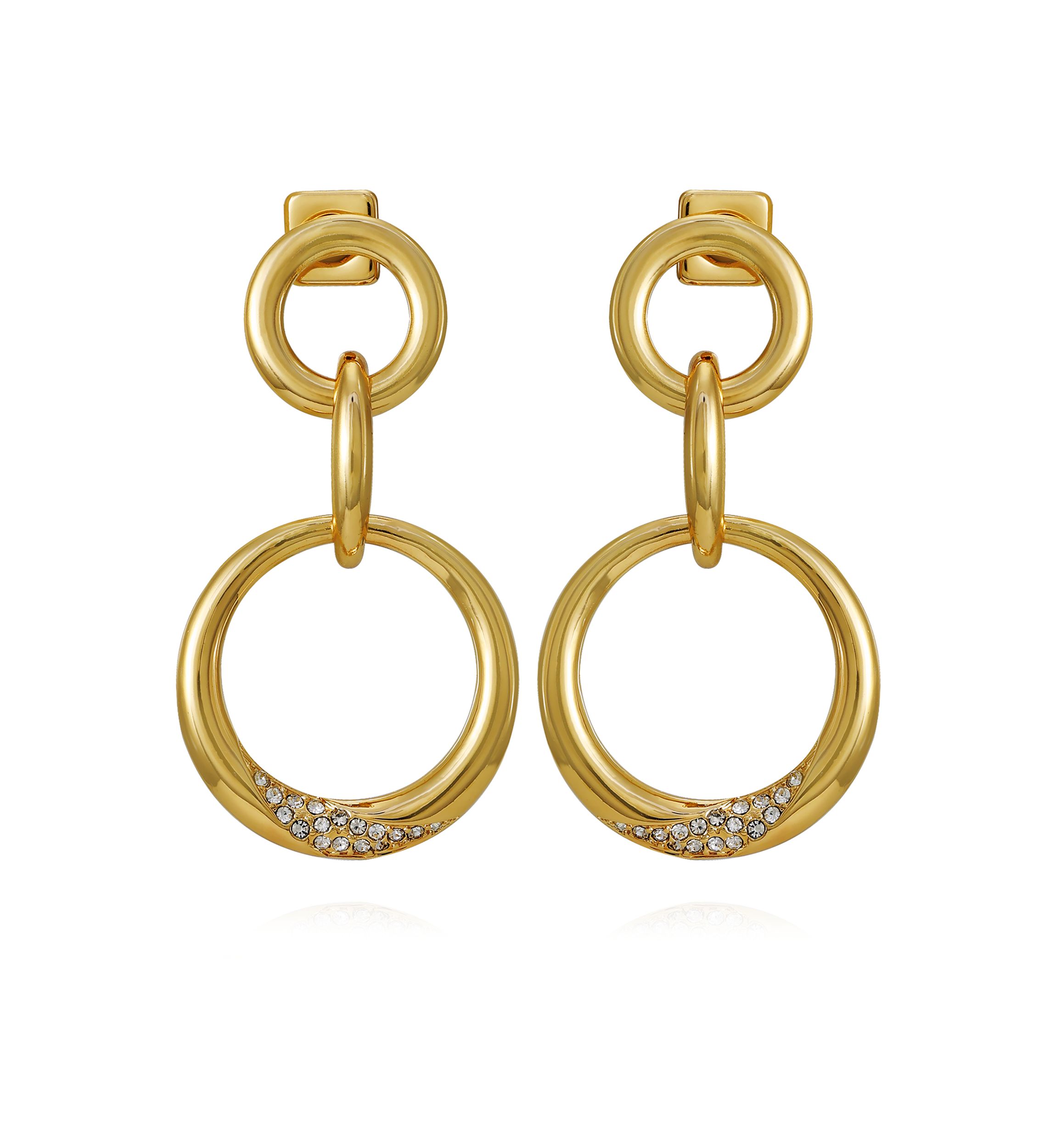 Crystal Link Drop Earrings in 14K Gold Plated Metal