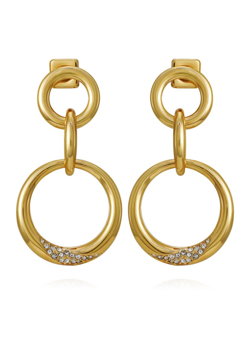 Crystal Link Drop Earrings in 14K Gold Plated Metal