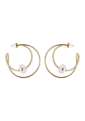 Crystal C Hoop Earrings in 14K Gold Plated Metal