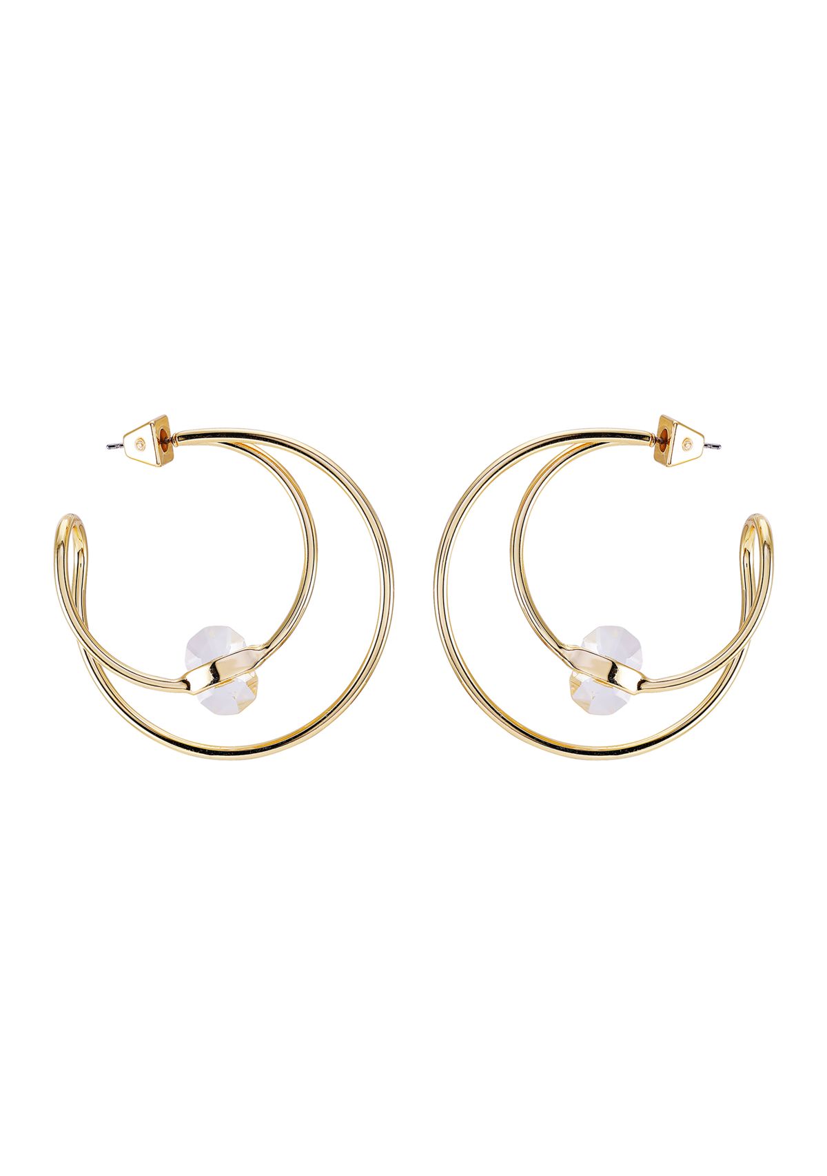 Crystal C Hoop Earrings in 14K Gold Plated Metal