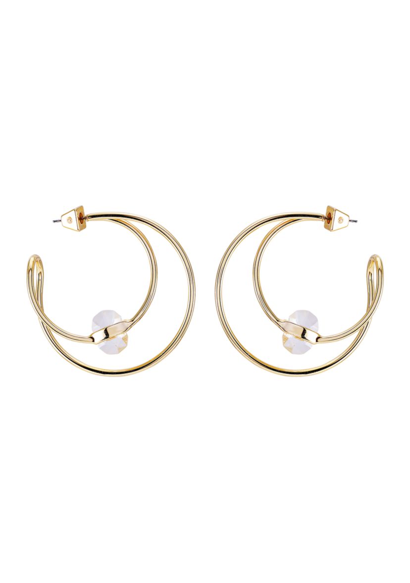Crystal C Hoop Earrings in 14K Gold Plated Metal