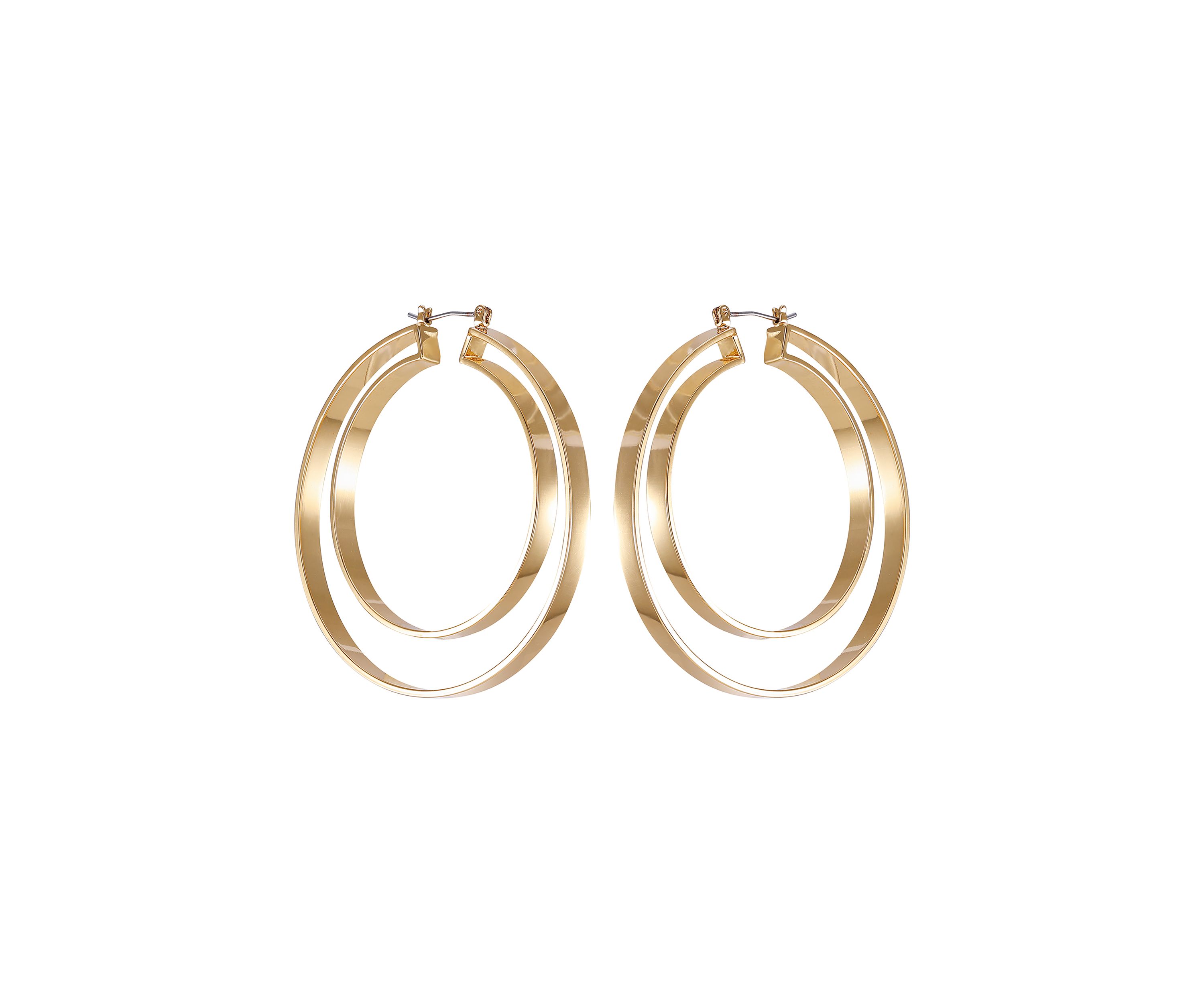 Double Hoop Earrings in 14K Gold Plated Metal