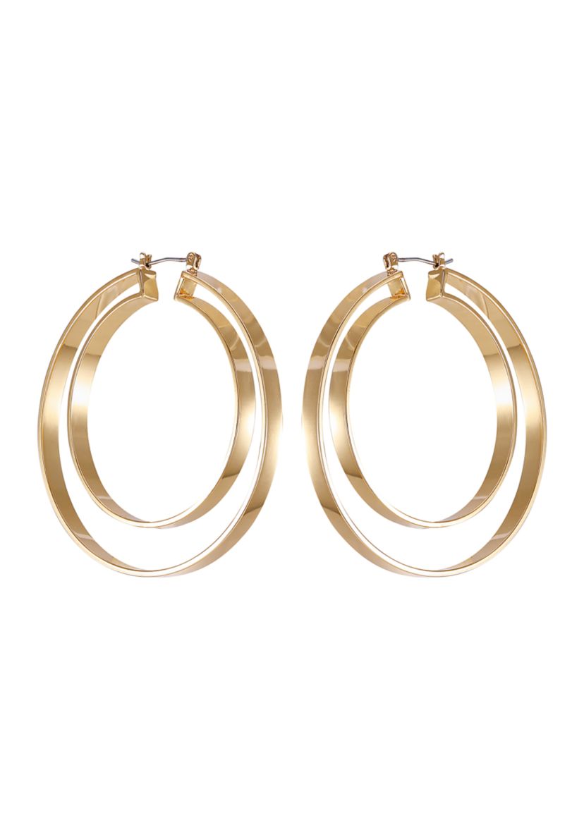 Double Hoop Earrings in 14K Gold Plated Metal