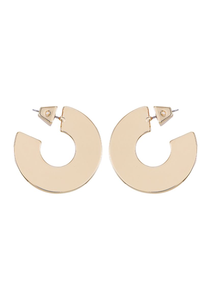 14K Gold Plated Open C Thick Hoop Earrings