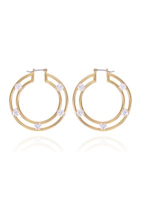 14k Gold Plated Open Design Hoop Earrings with Cubic Zirconia