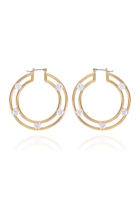 Vince Camuto 14k Gold Plated Open Design Hoop Earrings with Cubic Zirconia