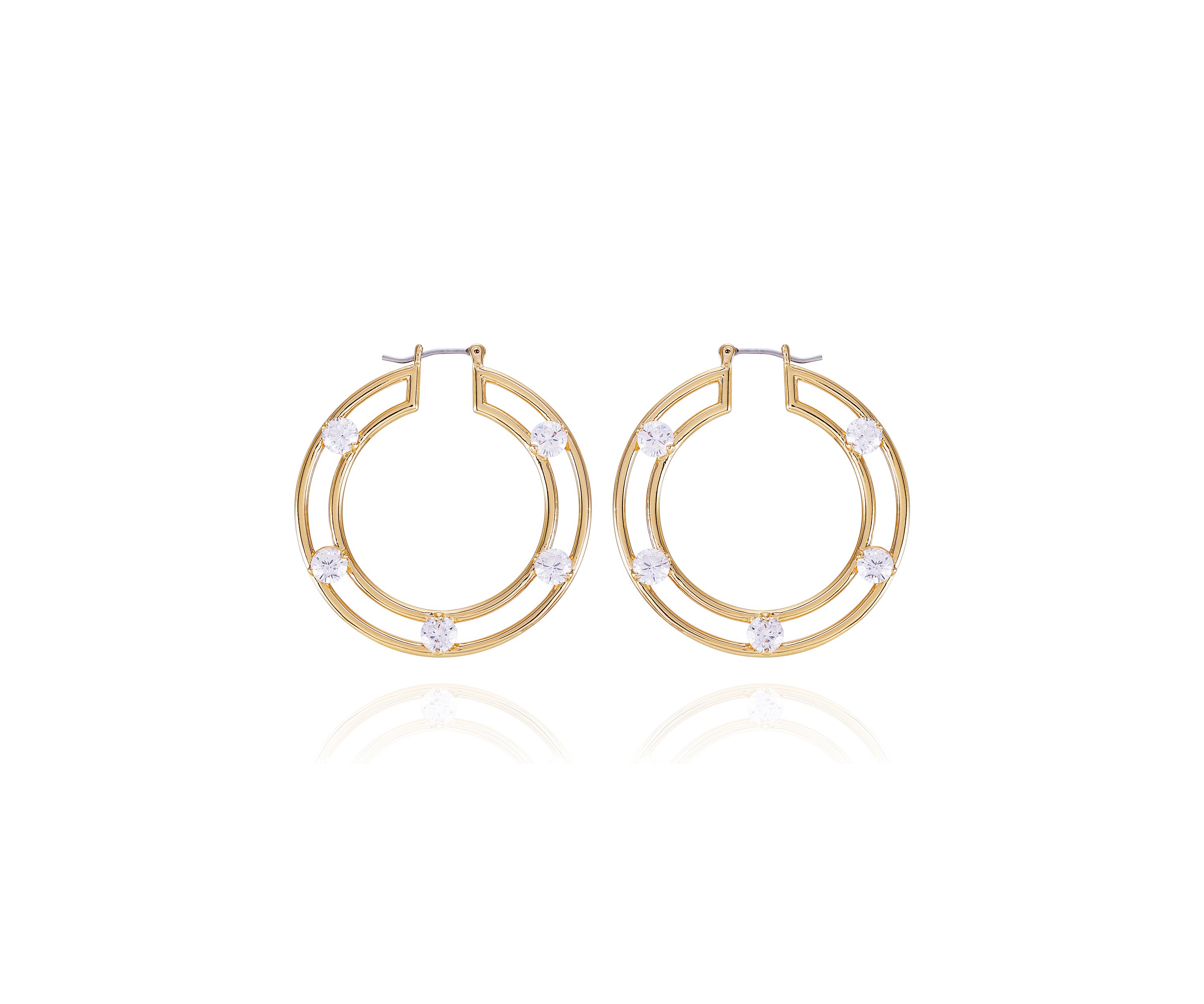 14k Gold Plated Open Design Hoop Earrings with Cubic Zirconia