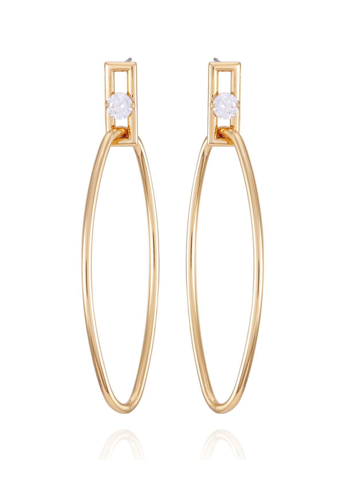 14K Gold Plated Front Facing Hoop Earrings with Cubic Zirconia