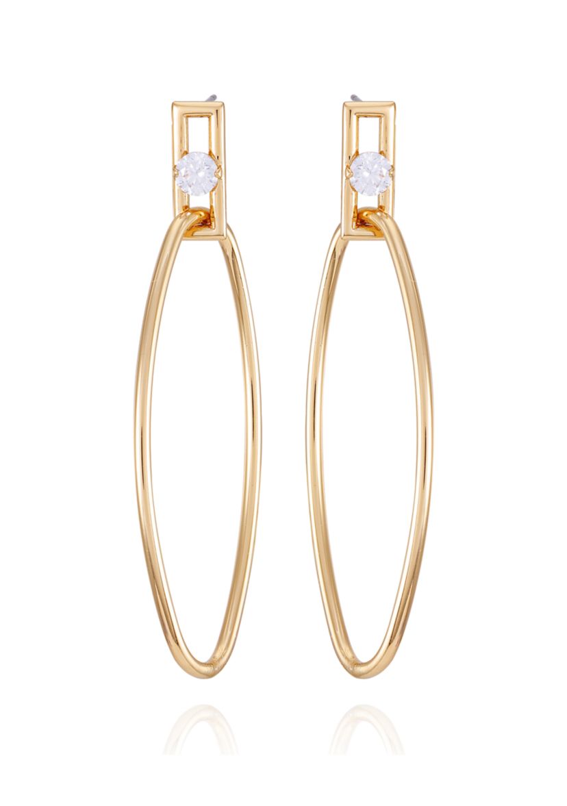 14K Gold Plated Front Facing Hoop Earrings with Cubic Zirconia