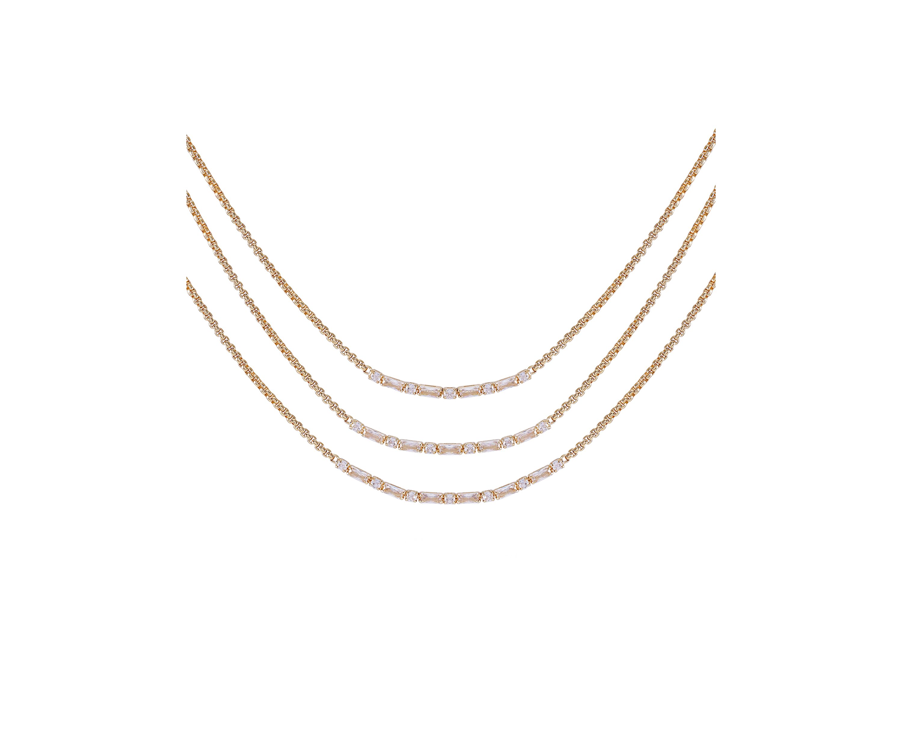 14K Gold Plated and Cubic Zirconia Layered Necklace