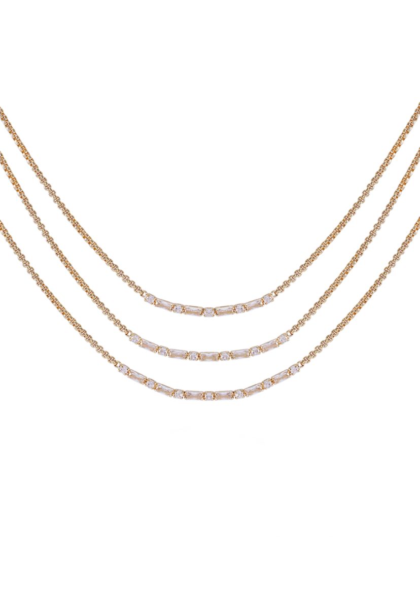 14K Gold Plated and Cubic Zirconia Layered Necklace