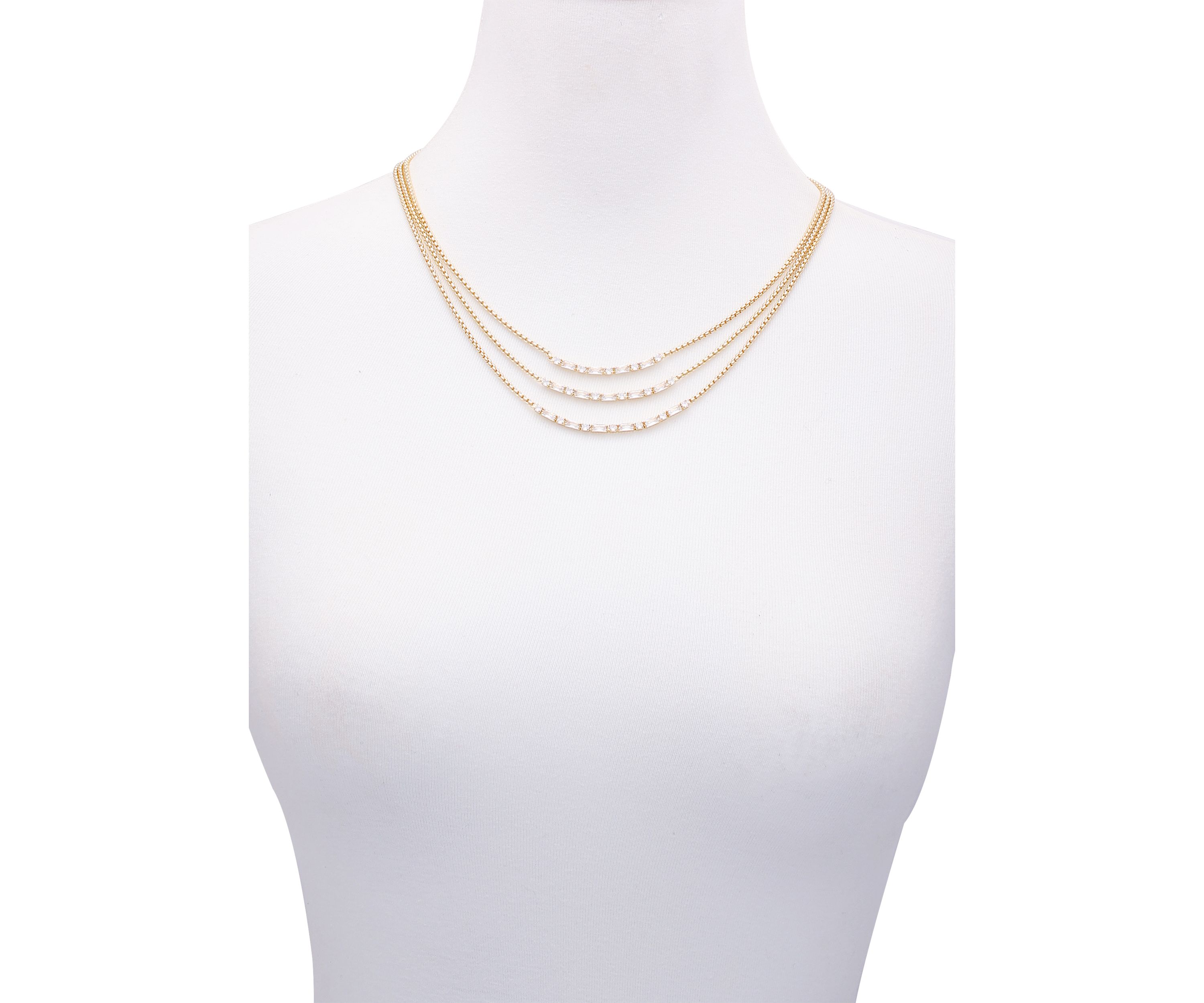 14K Gold Plated and Cubic Zirconia Layered Necklace