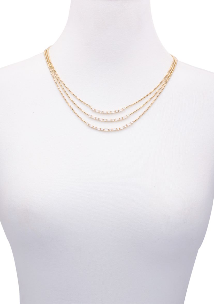 14K Gold Plated and Cubic Zirconia Layered Necklace