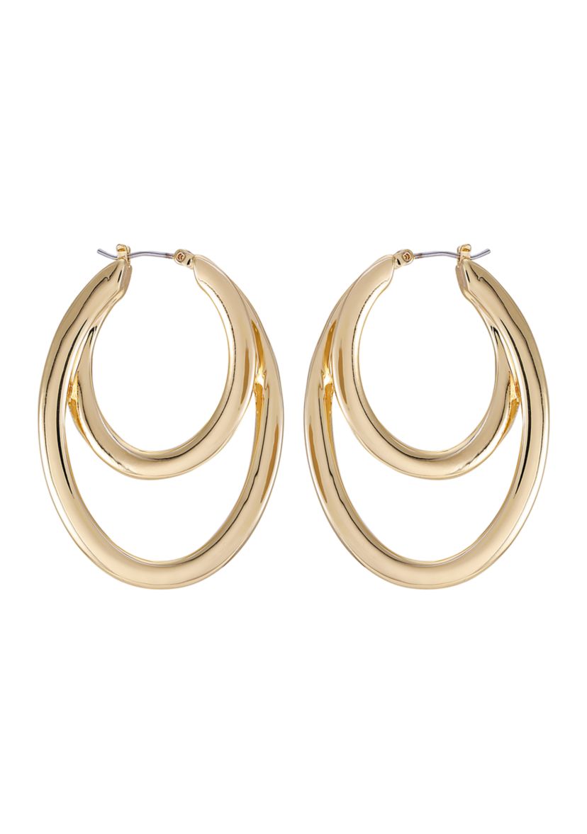 Gold Double Oval Hoop Earrings