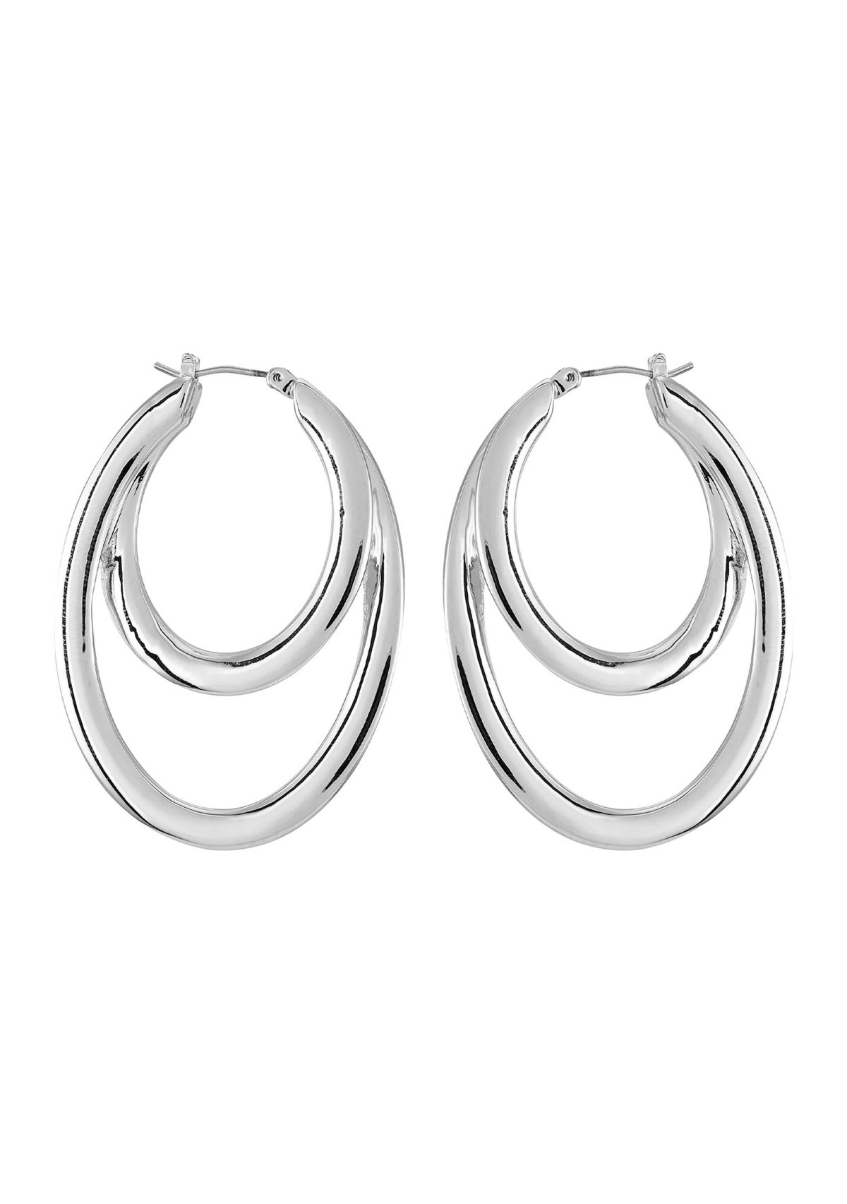 Silver Tone Double Hoop Drop Earrings