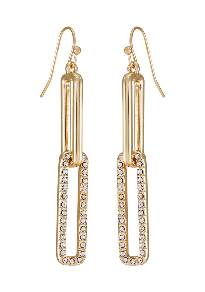 14K Plated Crystal Link Drop Earrings