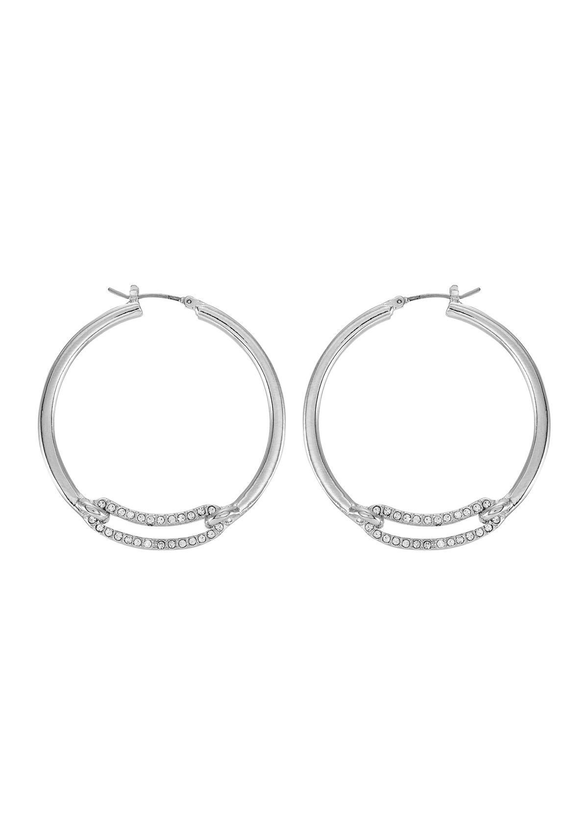 Silver Crystal Link Hoop Earrings