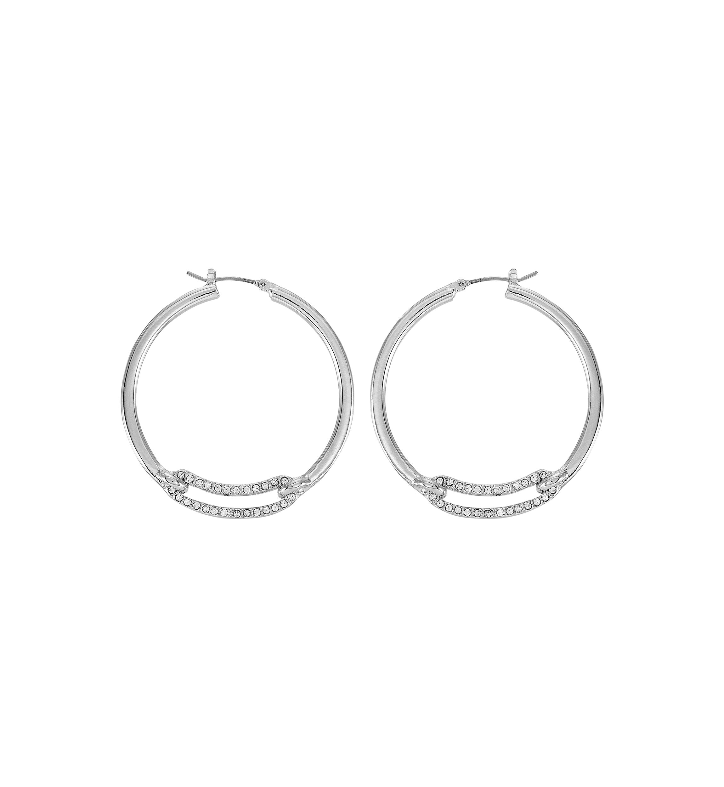 Silver Crystal Link Hoop Earrings