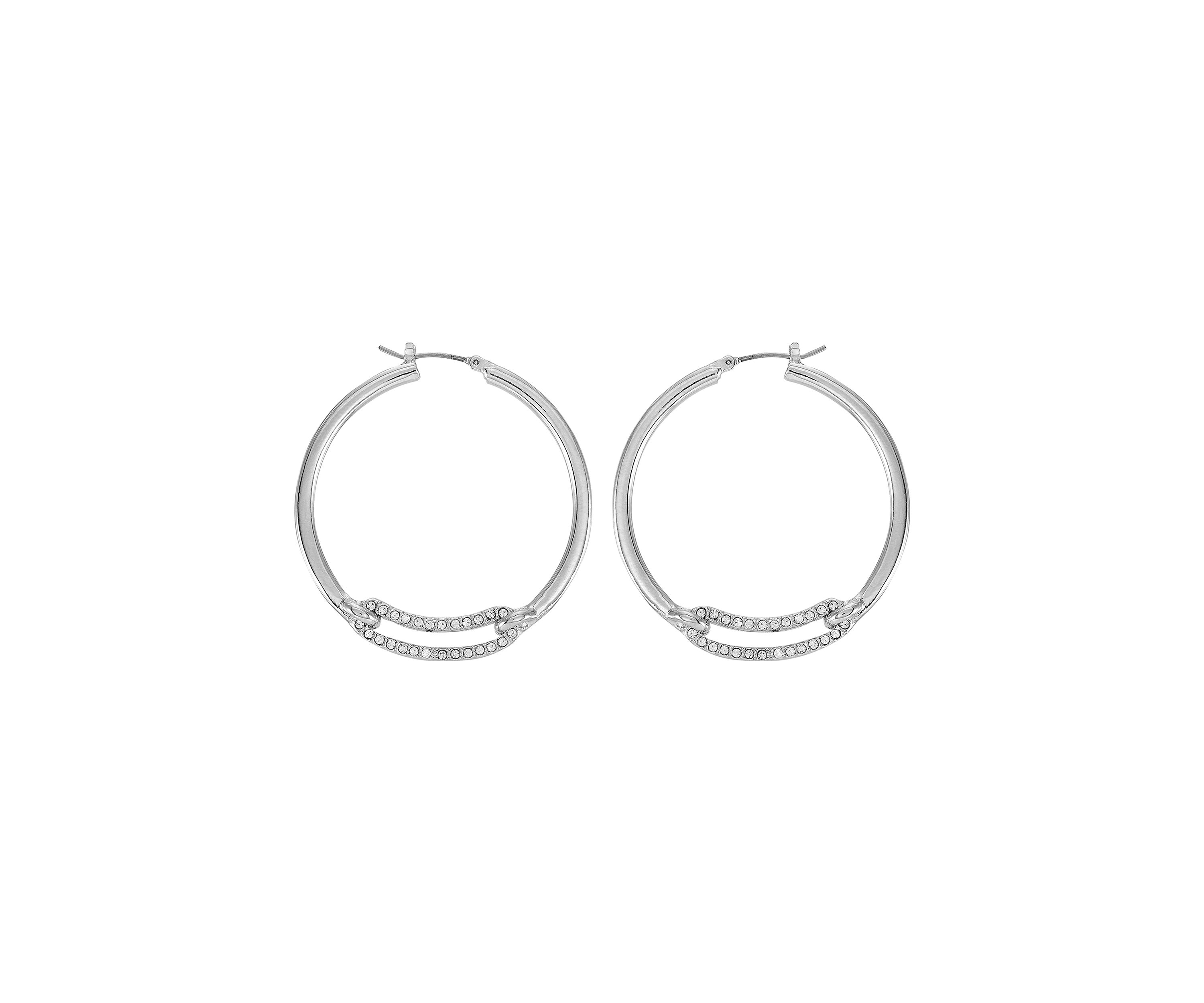 Silver Crystal Link Hoop Earrings