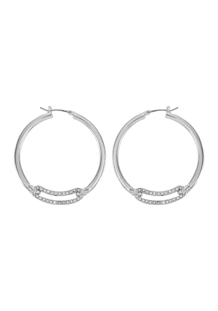 Silver Crystal Link Hoop Earrings