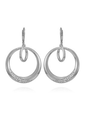 Silver Tone Circle Drop Earrings