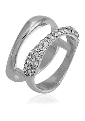 Silver Tone Crystal Open Ring