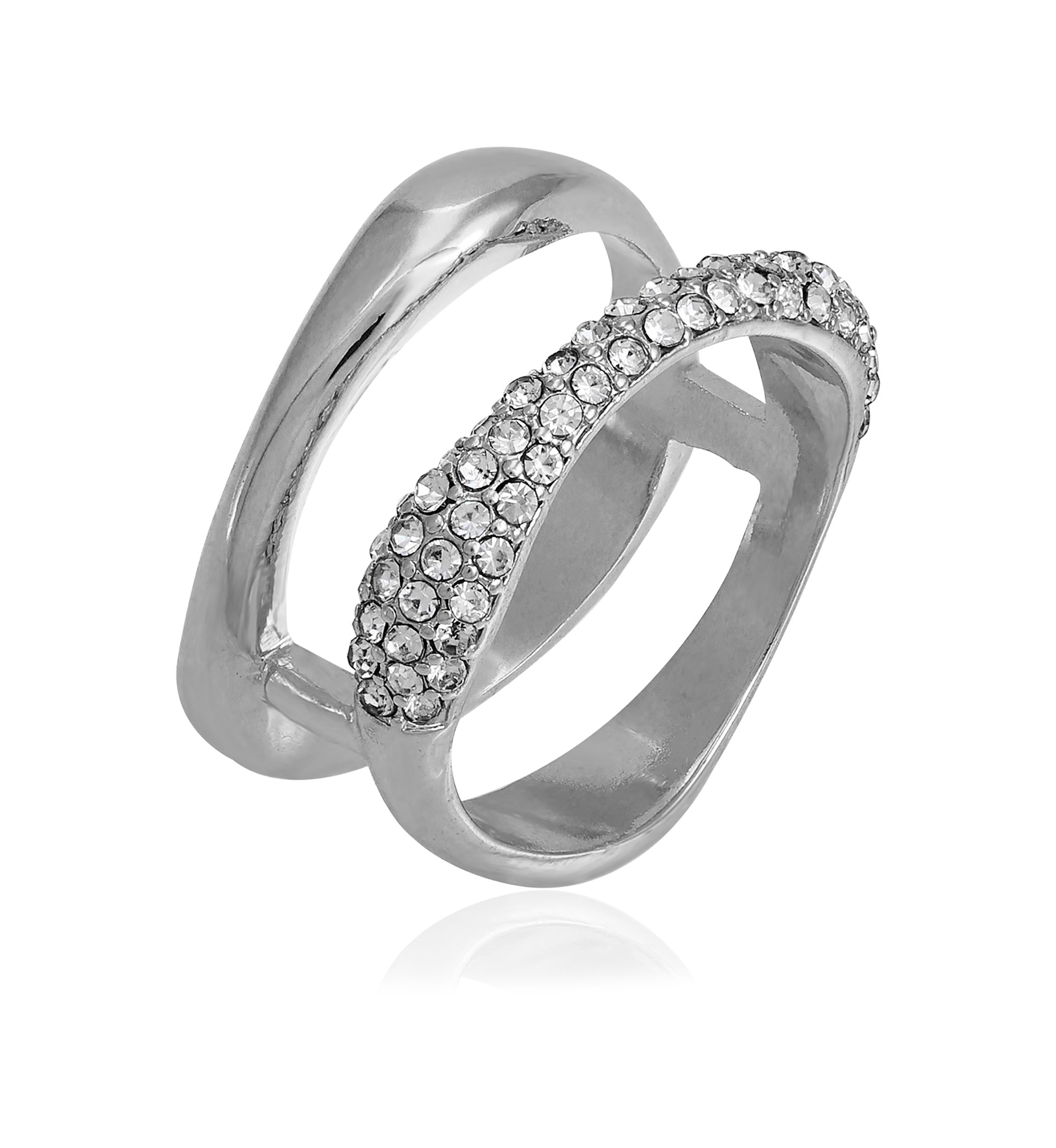Silver Tone Crystal Open Ring