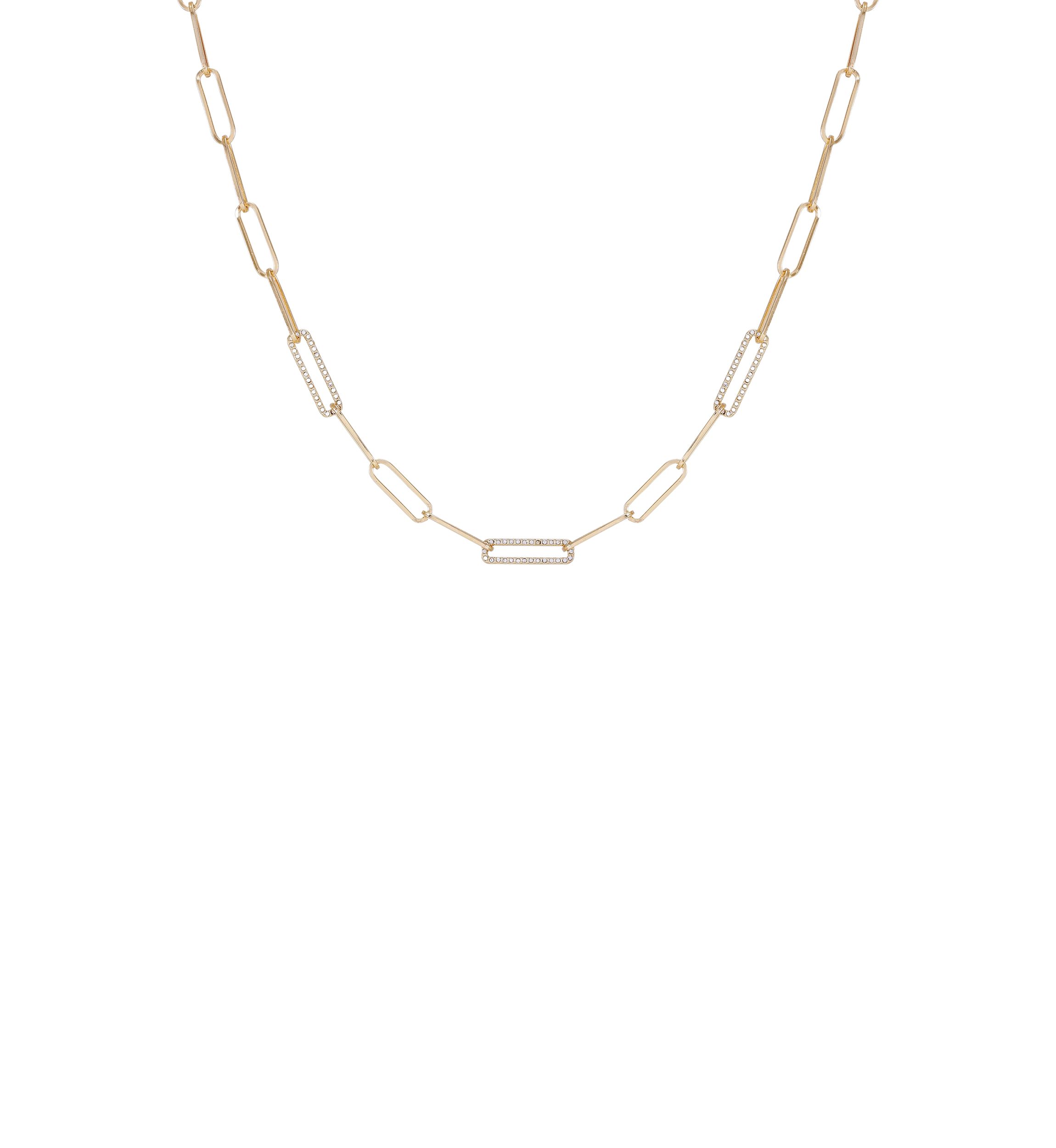 14K Gold Plated Link Chain and Crystal Link Necklace