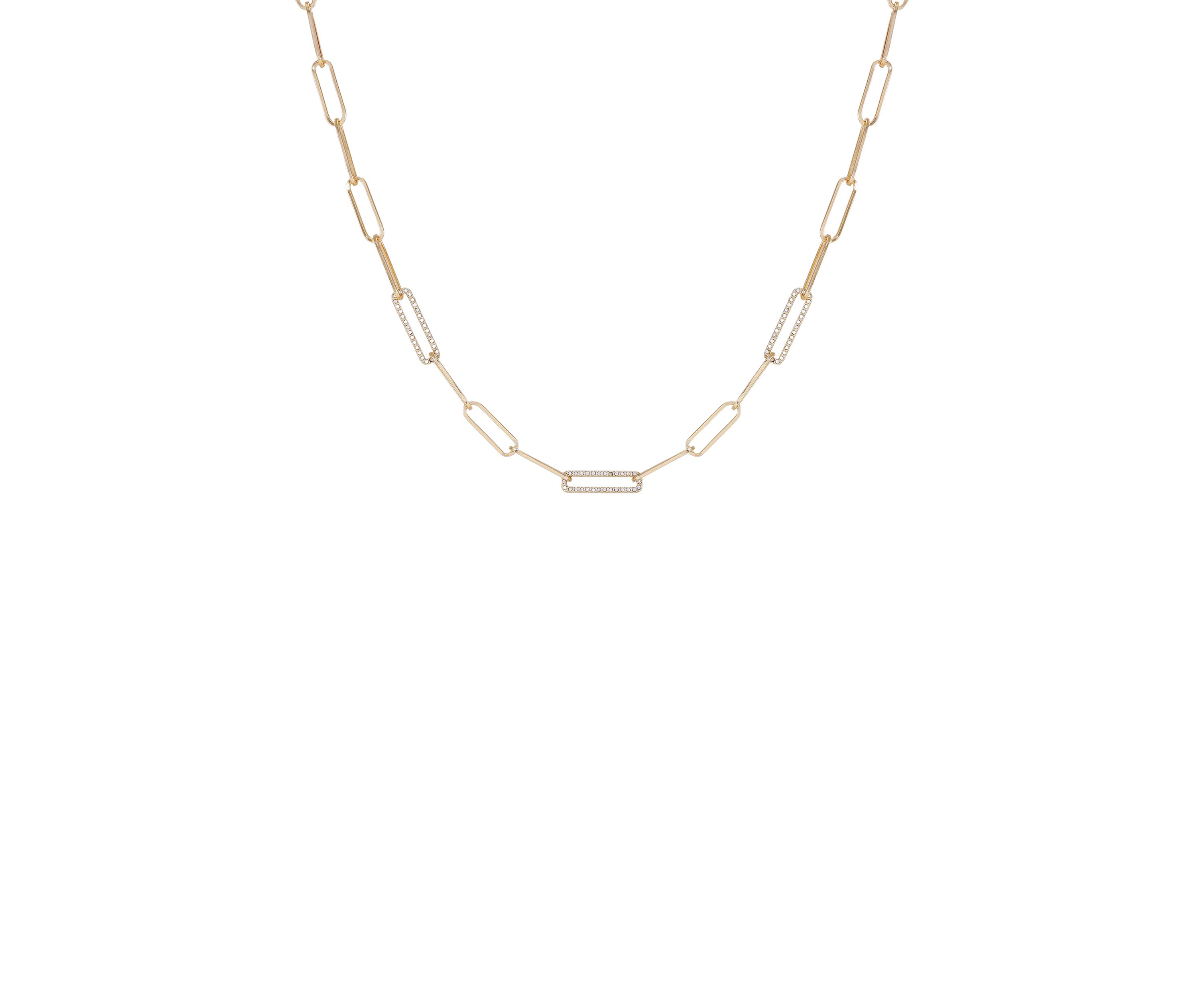 14K Gold Plated Link Chain and Crystal Link Necklace