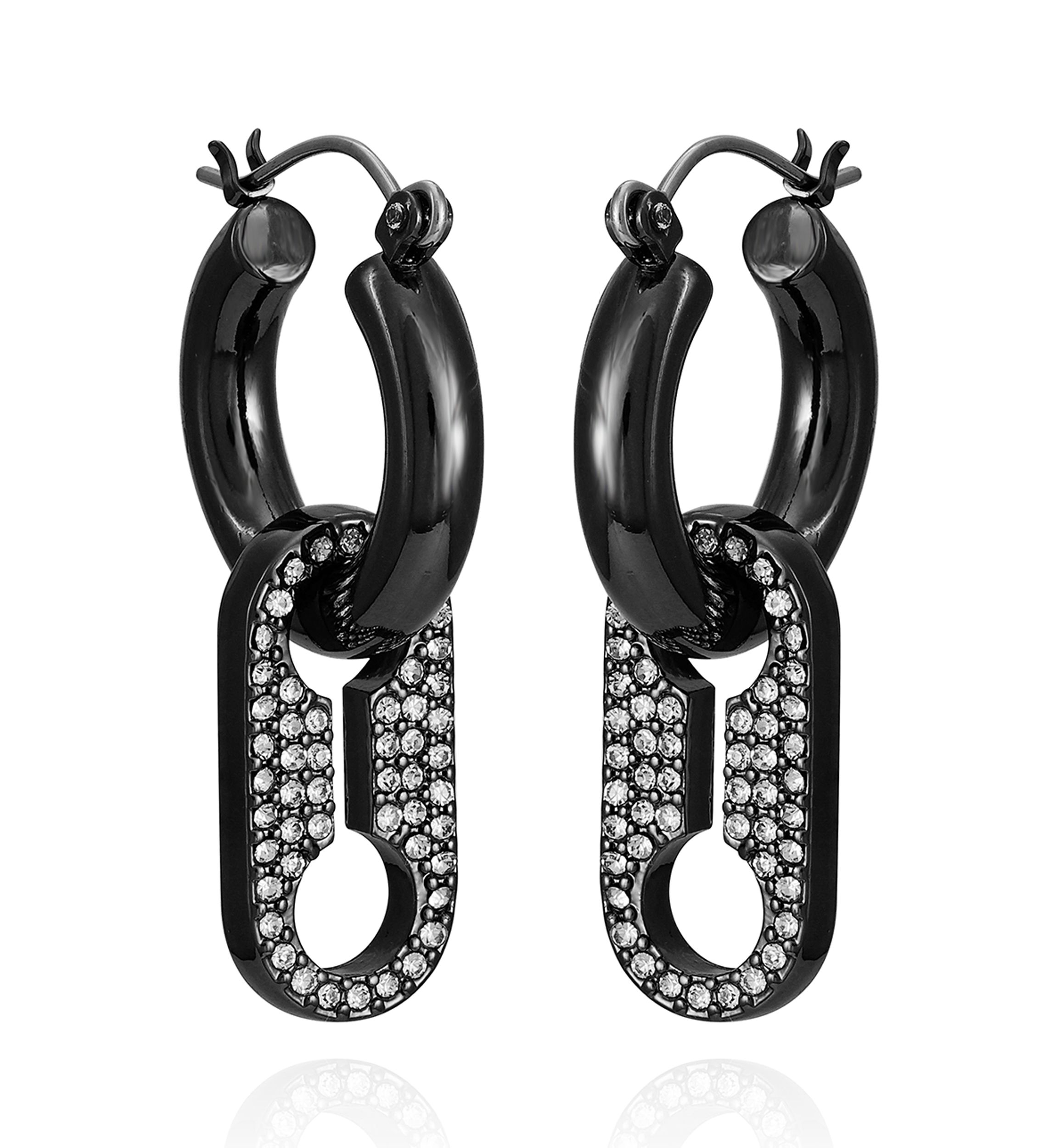 Hematite And Crystal Hoop with Drop Earrings