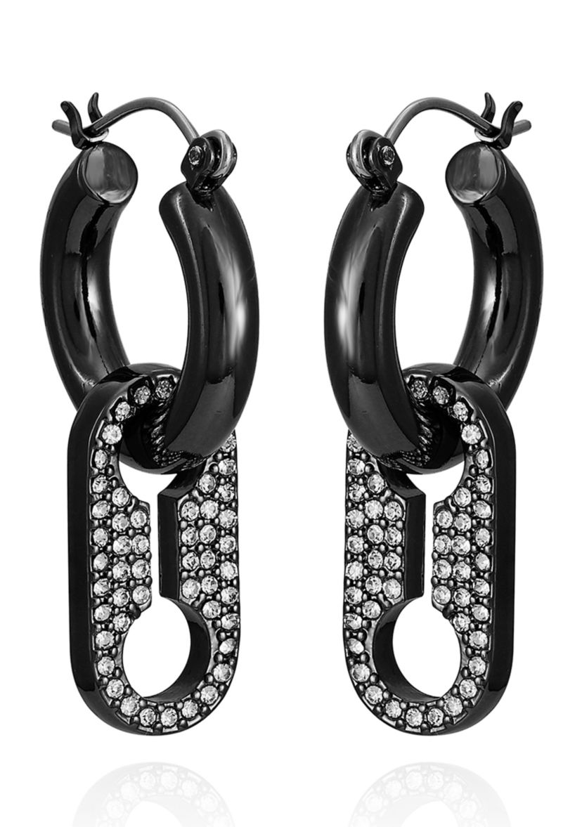 Hematite And Crystal Hoop with Drop Earrings