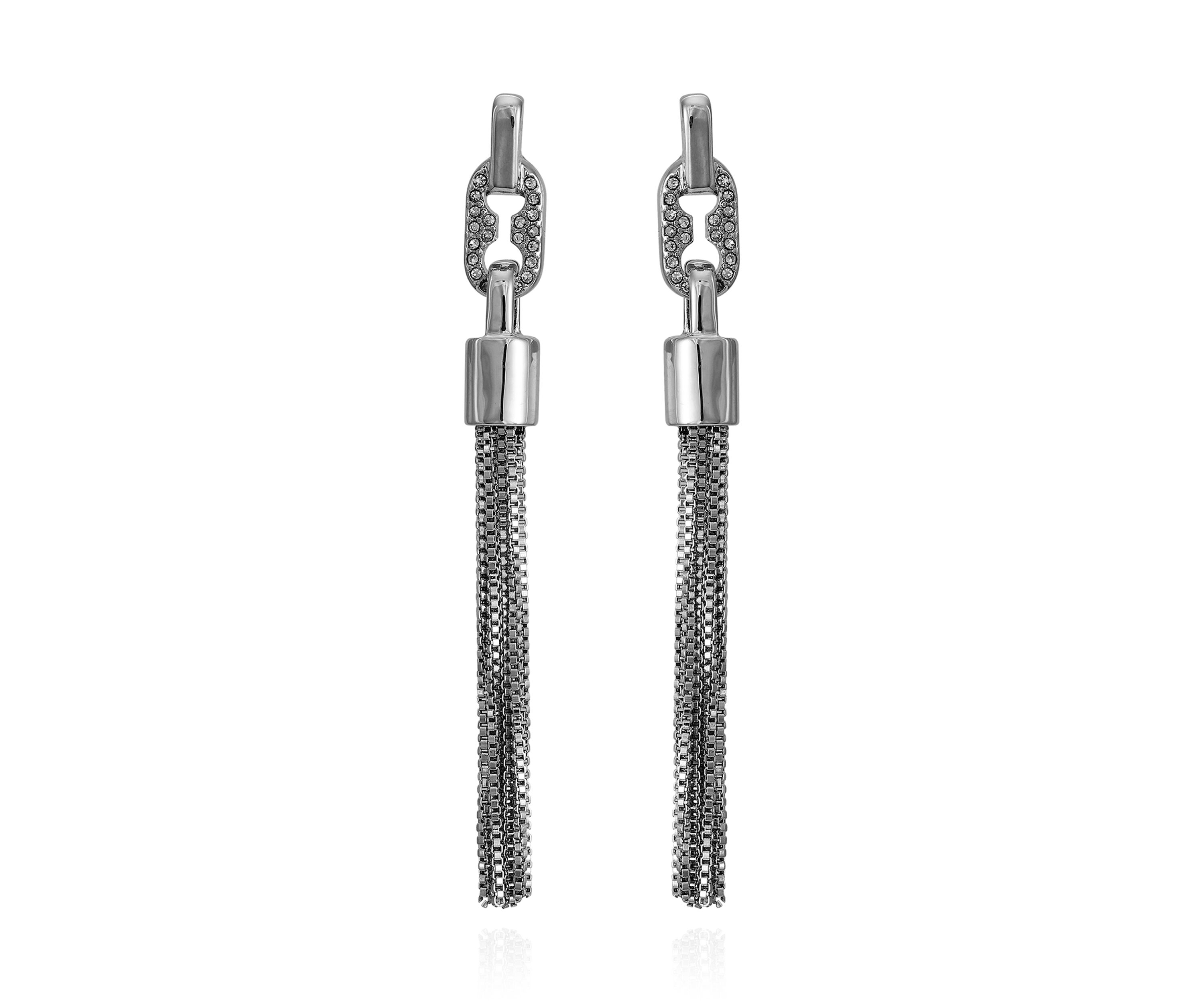 Silver Tone and Crystal Tassel Earrings