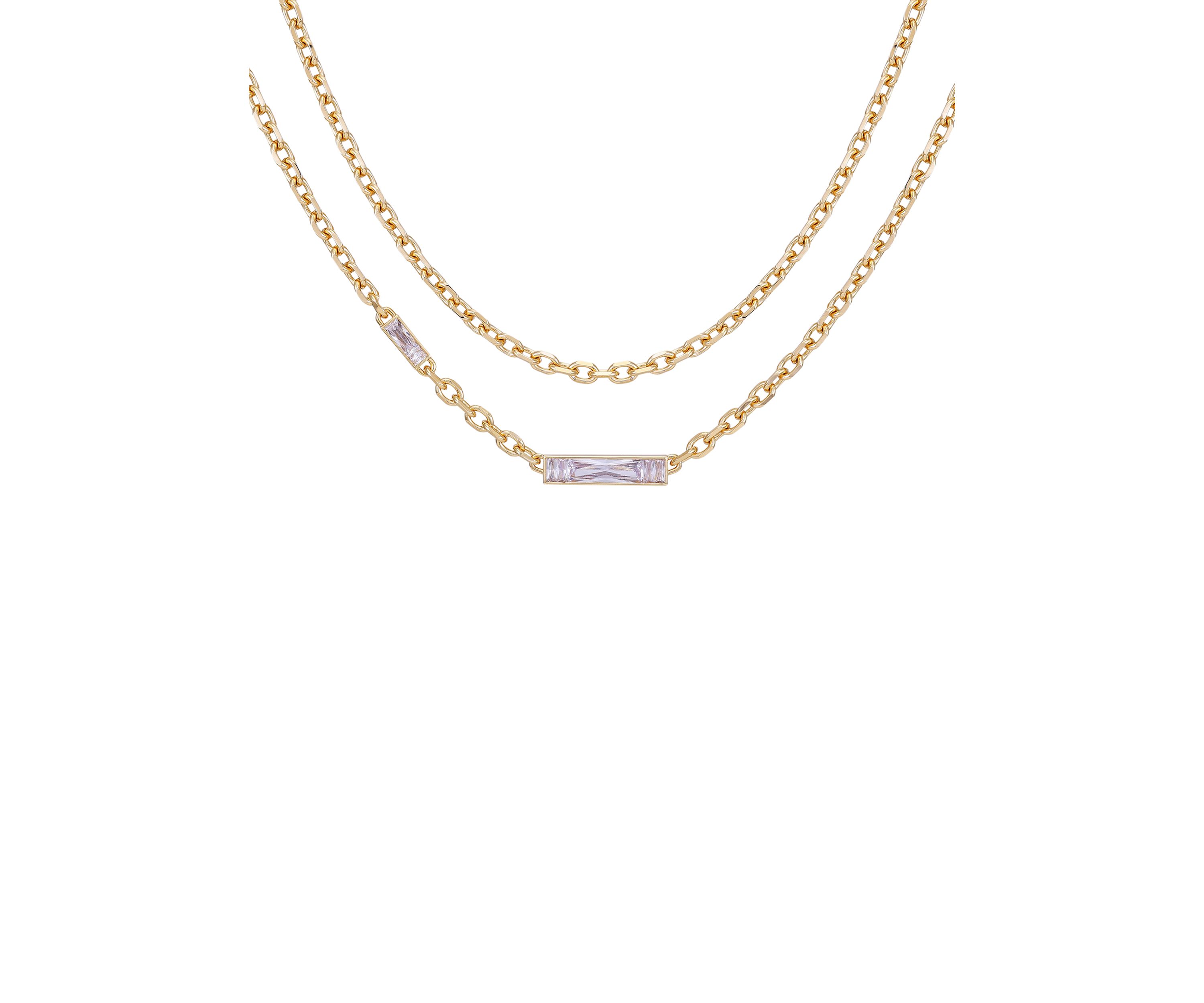 14K Gold Double Layer Baguette Necklace